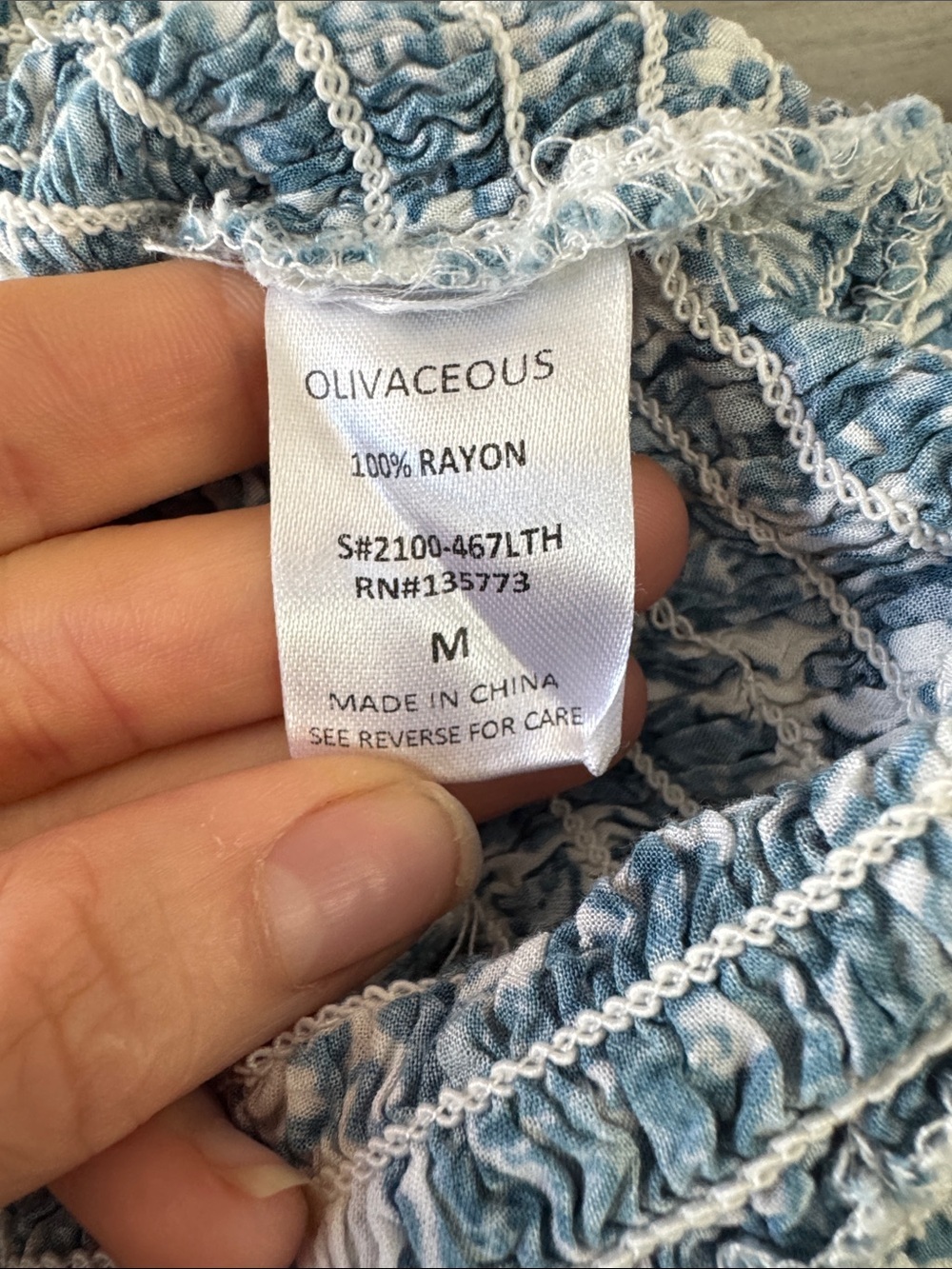 Olivaceous Blue Floral Smocked Off-Shoulder Crop Top - Picture 5 of 6